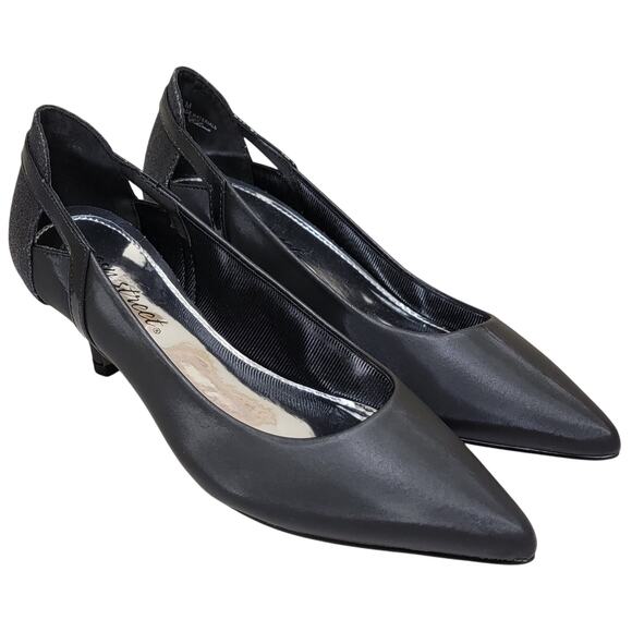 Easy Street Women Fancy Kitten Heel Pump Heels Size US 6.5M Black Satin Patent - Picture 1 of 7